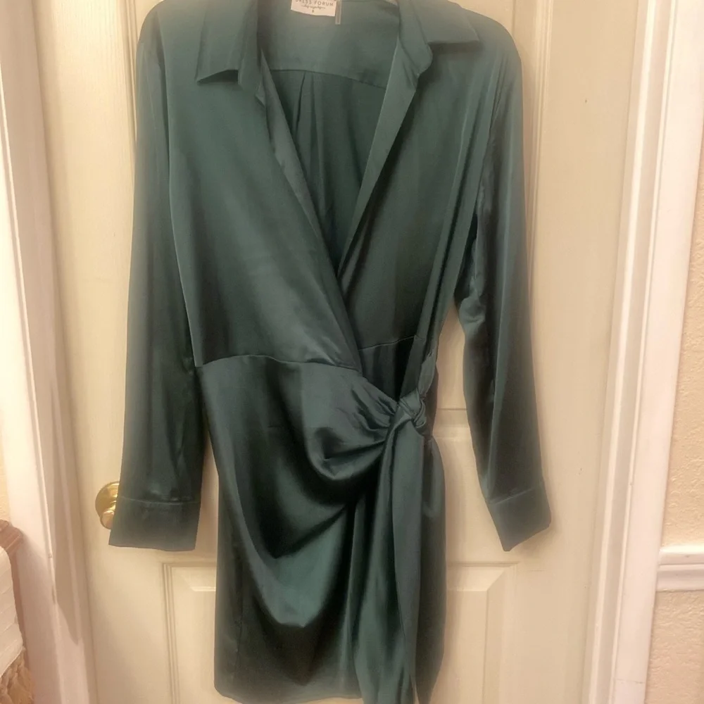 Dress Forum Green Asymmetrical Ruched Long Sleeve Dress - Picture 2 of 7